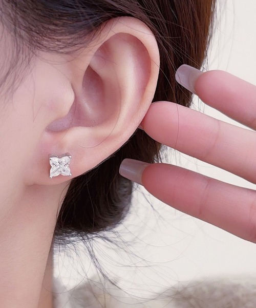 セール】/【片耳ピアス】ラインストーンデザインバーベルピアス/片耳用