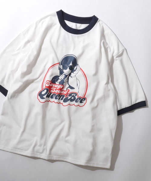 セール】Raglan Sleeve ＆ Ringer Print T-shirt/オーバーサイズ