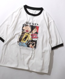 Raglan Sleeve ＆ Ringer Print T-shirt/オーバーサイズ ヴィンテージライク ラグランスリーブ リンガーTシャツ 半袖Tシャツ レディース メンズ