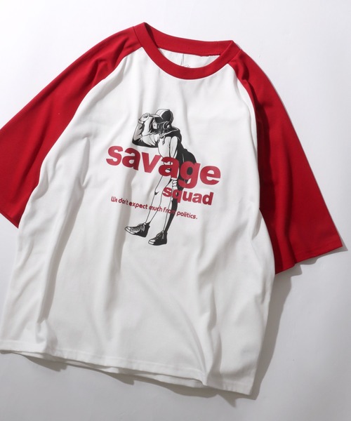セール】Raglan Sleeve ＆ Ringer Print T-shirt/オーバーサイズ