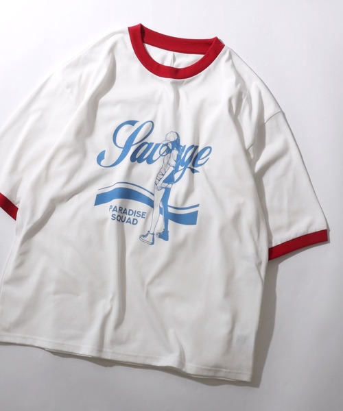 セール】Raglan Sleeve ＆ Ringer Print T-shirt/オーバーサイズ