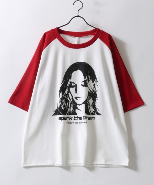 セール】Raglan Sleeve ＆ Ringer Print T-shirt/オーバーサイズ
