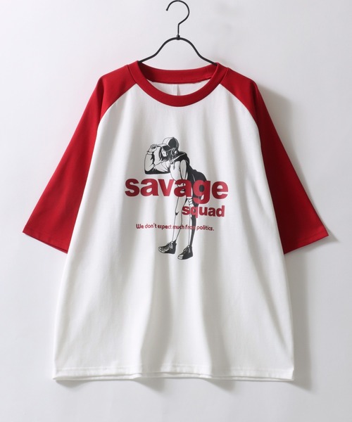 セール】Raglan Sleeve ＆ Ringer Print T-shirt/オーバーサイズ