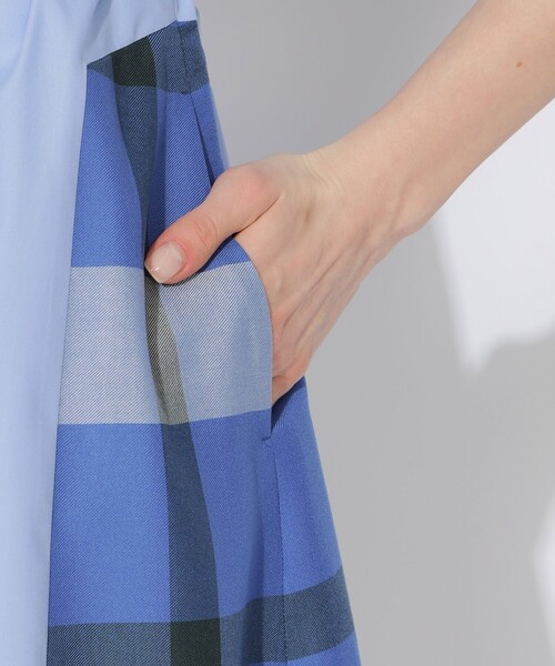 BLUE LABEL CRESTBRIDGEノーカラーワンピース　涼しげボーダー BLUE LABEL CRESTBRIDGEノーカラーワンピース 涼しげボーダー