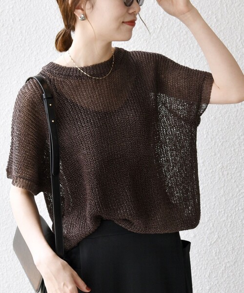 新品未使用！ウェーブネック袖シアーニット 楽天市場】シアー ニット トップス レディース 長袖 シアー