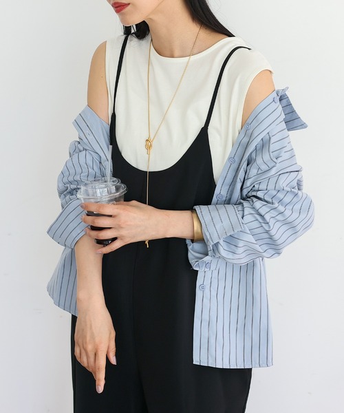 No Rule No Line（ノール－ルノーライン）の「エアリードレープ キャミソールオールインワン サロペット（つなぎ/オールインワン・レディース・ベージュ/グレー/ブラック・FREE）」の2枚目の写真