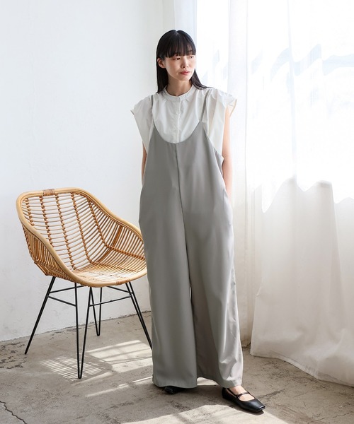 No Rule No Line(ノール-ルノーライン)の「エアリードレープ キャミソールオールインワン サロペット(つなぎ/オールインワン・レディース・ベージュ/グレー/ブラック・FREE)」の4枚目の写真