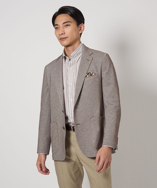 green label relaxing（グリーンレーベルリラクシング）の「ポリエステル ジャージ カノコ 2B ジャケット -ウォッシャブル・ストレッチ・吸水速乾-（テーラードジャケット・メンズ・グレー系/ブラウン系/ロイヤルブルー/ネイビー・M/L/XL/XS/S）」の2枚目の写真