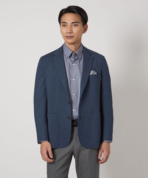 green label relaxing（グリーンレーベルリラクシング）の「ポリエステル ジャージ カノコ 2B ジャケット -ウォッシャブル・ストレッチ・吸水速乾-（テーラードジャケット・メンズ・グレー系/ブラウン系/ロイヤルブルー/ネイビー・M/L/XL/XS/S）」の3枚目の写真