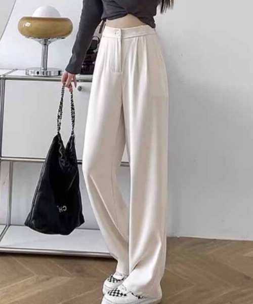 shoppinggo(ショッピングゴー)の「タックワイドパンツ スラックス(カーゴパンツ・レディース・ブラック/アイボリー系1/キャメル/ブラウン/アイボリー系/ブラック系その他/イエロー系その他/ブラウン系その他・M/L)」の6枚目の写真