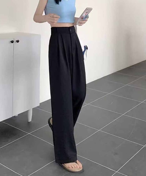 shoppinggo(ショッピングゴー)の「タックワイドパンツ スラックス(カーゴパンツ・レディース・ブラック/アイボリー系1/キャメル/ブラウン/アイボリー系/ブラック系その他/イエロー系その他/ブラウン系その他・M/L)」の2枚目の写真