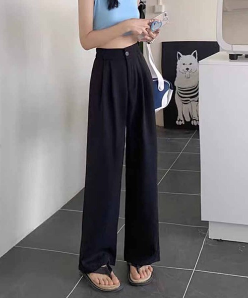 shoppinggo(ショッピングゴー)の「タックワイドパンツ スラックス(カーゴパンツ・レディース・ブラック/アイボリー系1/キャメル/ブラウン/アイボリー系/ブラック系その他/イエロー系その他/ブラウン系その他・M/L)」の1枚目の写真