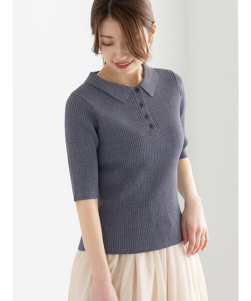 Te chichi（テチチ）の「スキッパーポロリブニット《2025summer catalog item》（ニット/セーター・レディース・グレー/カーキ/チャコールグレー・F）」の2枚目の写真