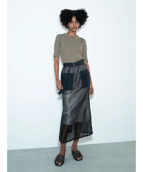 Te chichi（テチチ）の「スキッパーポロリブニット《2025summer catalog item》（ニット/セーター・レディース・グレー/カーキ/チャコールグレー・F）」の4枚目の写真