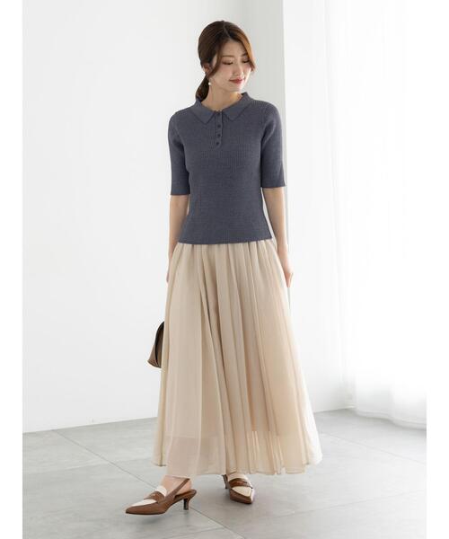 Te chichi（テチチ）の「スキッパーポロリブニット《2025summer catalog item》（ニット/セーター・レディース・グレー/カーキ/チャコールグレー・F）」の6枚目の写真