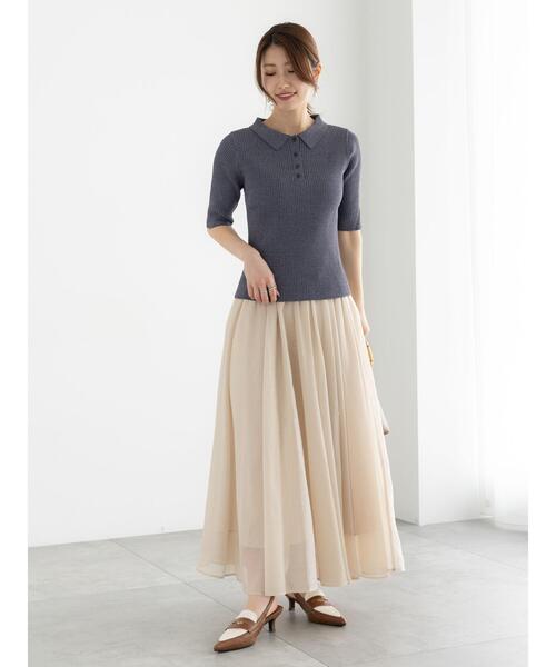 Te chichi（テチチ）の「スキッパーポロリブニット《2025summer catalog item》（ニット/セーター・レディース・グレー/カーキ/チャコールグレー・F）」の7枚目の写真