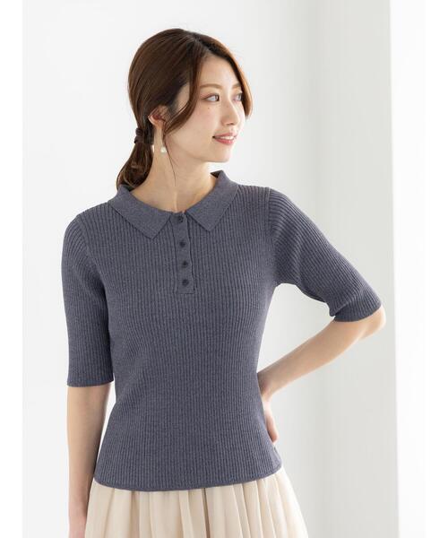 Te chichi（テチチ）の「スキッパーポロリブニット《2025summer catalog item》（ニット/セーター・レディース・グレー/カーキ/チャコールグレー・F）」の8枚目の写真