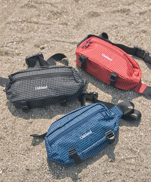 Unblend】リップストップ チェック柄 ウエストポーチ（ボディバッグ