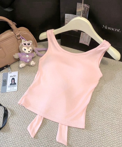 Lace Ladies(レースレディース)の「Vバック リボン付き カップ付き ノースリーブ タンクトップ(タンクトップ・レディース・ピンク/ホワイト/ブラック/ブルー/グレー・M/S)」の11枚目の写真