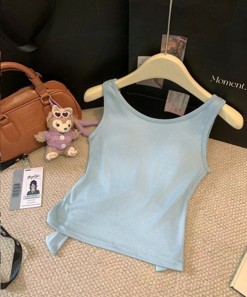 Lace Ladies(レースレディース)の「Vバック リボン付き カップ付き ノースリーブ タンクトップ(タンクトップ・レディース・ピンク/ホワイト/ブラック/ブルー/グレー・M/S)」の12枚目の写真