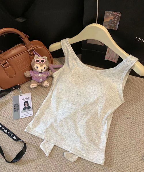 Lace Ladies(レースレディース)の「Vバック リボン付き カップ付き ノースリーブ タンクトップ(タンクトップ・レディース・ピンク/ホワイト/ブラック/ブルー/グレー・M/S)」の13枚目の写真