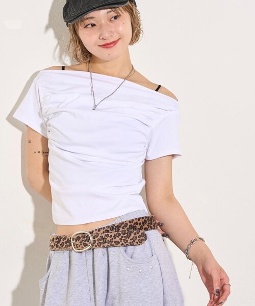 WHO'S WHO gallery(フーズフーギャラリー)の「ギャザーオフショル半袖トップス(Tシャツ/カットソー・レディース・オフホワイト/グレー/ブラック・FREE)」の21枚目の写真