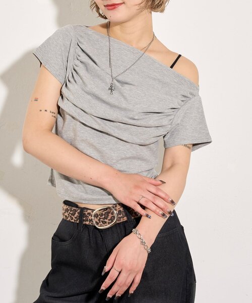 セール】ギャザーオフショル半袖トップス（Tシャツ/カットソー