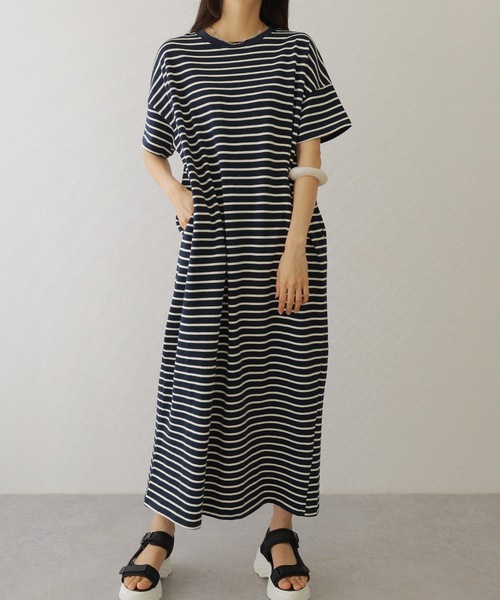 Lace Ladies（レースレディース）の「クルーネック 配色 ボーダー マキシ ワンピース（ワンピース・レディース・ネイビー/アイボリー/ブラック・S/FREE）」の3枚目の写真