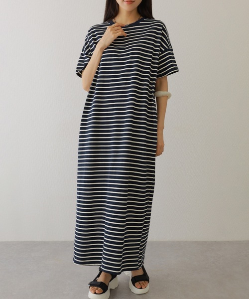 Lace Ladies（レースレディース）の「クルーネック 配色 ボーダー マキシ ワンピース（ワンピース・レディース・ネイビー/アイボリー/ブラック・S/FREE）」の9枚目の写真