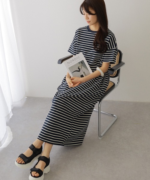 Lace Ladies（レースレディース）の「クルーネック 配色 ボーダー マキシ ワンピース（ワンピース・レディース・ネイビー/アイボリー/ブラック・S/FREE）」の13枚目の写真