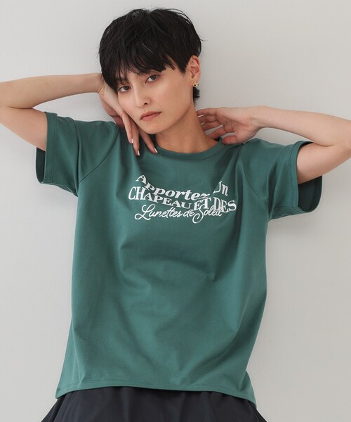 OPAQUE.CLIP(オペークドットクリップ)の「サーフロゴTシャツ【洗濯機洗い可】(Tシャツ/カットソー・レディース・ホワイト/モスグリーン/ダークブラウン・38/40)」の1枚目の写真