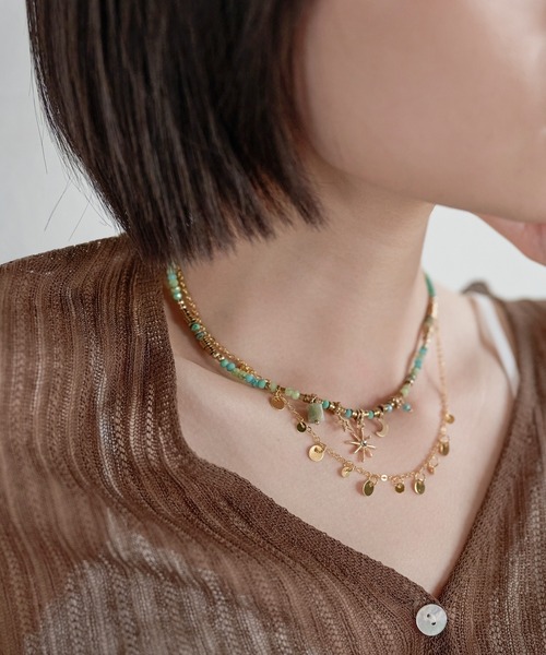 UNE MANSION(ユヌマンション)の「【別途着用可能】ブルーサマービーズ&ゴールドマリンレイヤードセットネックレス(ネックレス・レディース・ゴールド・FREE)」の7枚目の写真