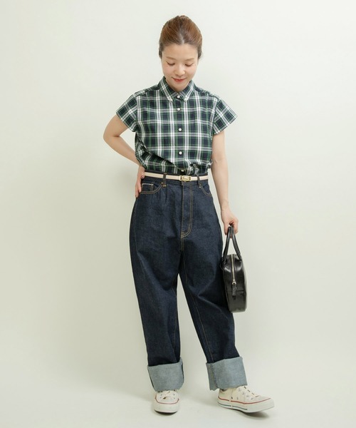 CHILD WOMAN(チャイルドウーマン)の「ギザタータン ボタンダウン半袖シャツ(シャツ/ブラウス・レディース・グリーン/ネイビー・FREE)」の5枚目の写真