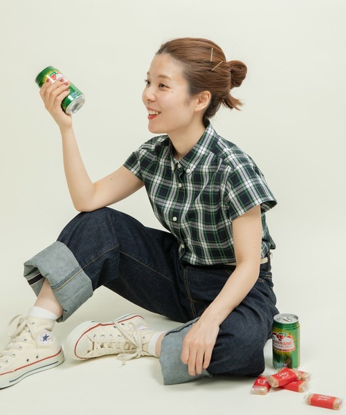 CHILD WOMAN(チャイルドウーマン)の「ギザタータン ボタンダウン半袖シャツ(シャツ/ブラウス・レディース・グリーン/ネイビー・FREE)」の7枚目の写真