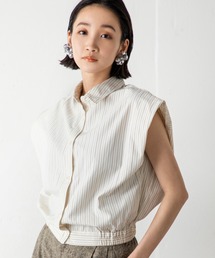 【立体タック×肩幅カバー】すっきり見せも今っぽシルエットも!涼しさと抜け感のバランス◎ 洒落感ストライプで夏の主役ブラウス