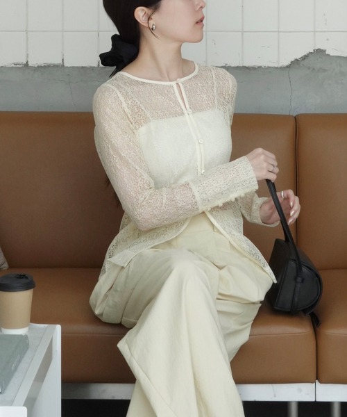 セール】【nao original】2WAYレースブラウス /長袖 レース 前開き