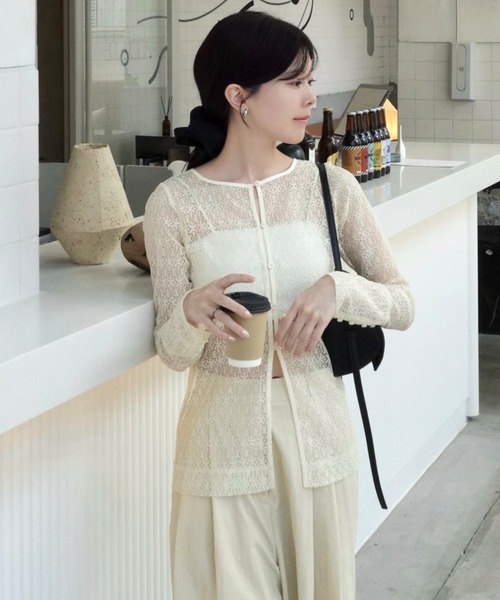 セール】【nao original】2WAYレースブラウス /長袖 レース 前開き