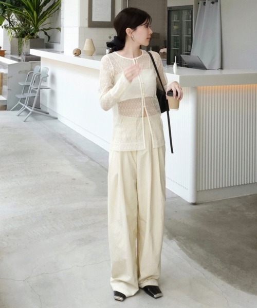 nao original】2WAYレースブラウス /長袖 レース 前開き トップス