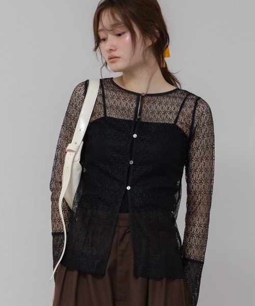 セール】【nao original】2WAYレースブラウス /長袖 レース 前開き