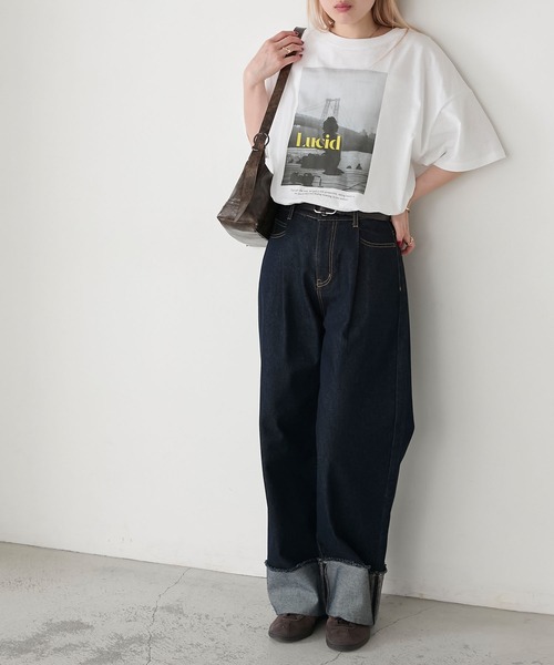 forksy.】モノクロフォトプリント オーバーサイズTシャツ forksy