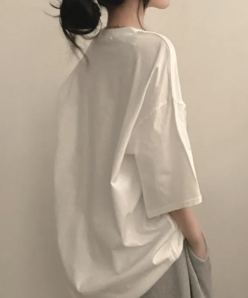 VIVID LADY(ビビッドレディー)の「ハート文字プリント 半袖Tシャツ(Tシャツ/カットソー・レディース・アイボリー/ブラック・FREE)」の6枚目の写真