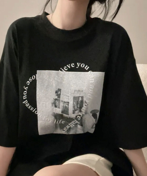VIVID LADY(ビビッドレディー)の「ハート文字プリント 半袖Tシャツ(Tシャツ/カットソー・レディース・アイボリー/ブラック・FREE)」の7枚目の写真