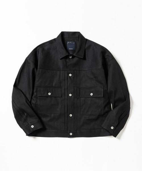 meanswhile(ミーンズワイル)の「Raw Denim Pleated Sleeve Blouse(デニムジャケット・メンズ・ブラック/インディゴブルー・4(XL)/2(M)/3(L)/1(S))」の3枚目の写真