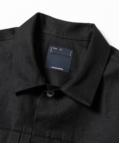 meanswhile(ミーンズワイル)の「Raw Denim Pleated Sleeve Blouse(デニムジャケット・メンズ・ブラック/インディゴブルー・4(XL)/2(M)/3(L)/1(S))」の5枚目の写真