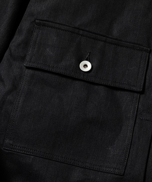 meanswhile(ミーンズワイル)の「Raw Denim Pleated Sleeve Blouse(デニムジャケット・メンズ・ブラック/インディゴブルー・4(XL)/2(M)/3(L)/1(S))」の6枚目の写真