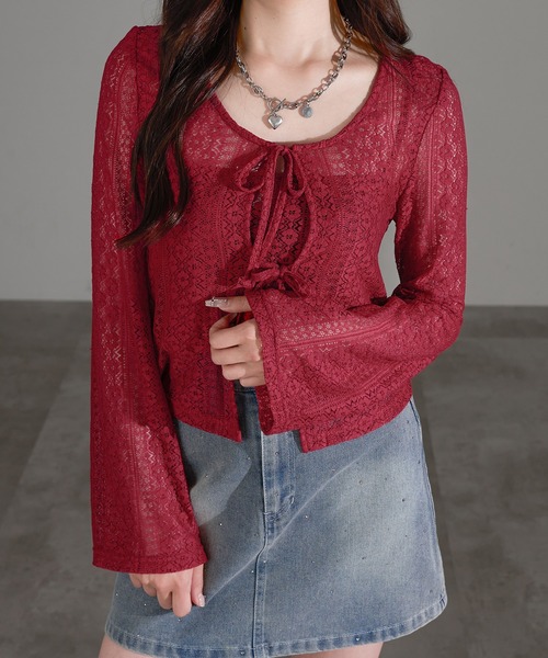 apres jour mignon（アプレジュールミニョン）の「レースキャミリボンカーディガンセット【ZOZOTOWN限定アイテム】（アンサンブル・レディース・レッド/オフホワイト/ブラック・フリー/X-LARGE）」の11枚目の写真