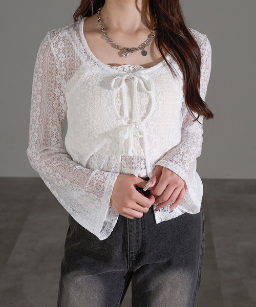 apres jour mignon（アプレジュールミニョン）の「レースキャミリボンカーディガンセット【ZOZOTOWN限定アイテム】（アンサンブル・レディース・レッド/オフホワイト/ブラック・フリー/X-LARGE）」の6枚目の写真