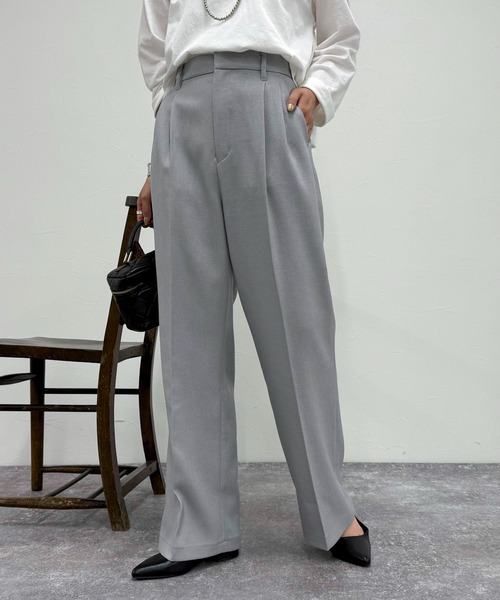 セール】ハイウエストウールライクカラータックスラックス（スラックス