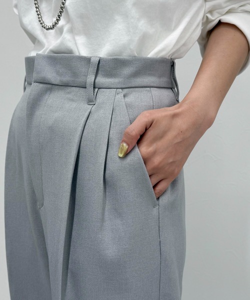 セール】ハイウエストウールライクカラータックスラックス（スラックス