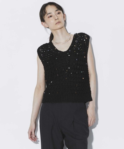 アキラナカ AKIRANAKA ビーズニット ベスト AKIRANAKA/アキラナカ】別注 Gerda glass beads&ores knit BK